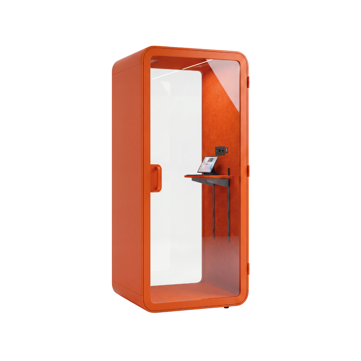 New York akoestische belcel in oranje voor privé videogesprekken en ongestoord telefoneren op kantoor.