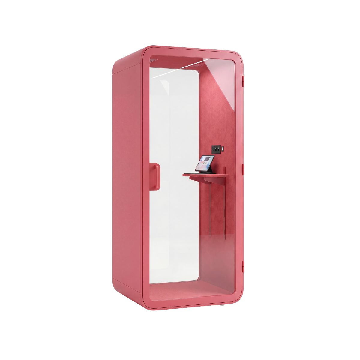 New York akoestische belcel in roze voor privé videogesprekken en ongestoord telefoneren op kantoor.
