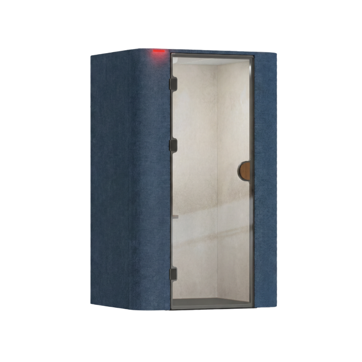Tokyo akoestische vergaderbox in donkerblauw met ruim interieur voor efficiënte vergaderingen en hybride meetings.