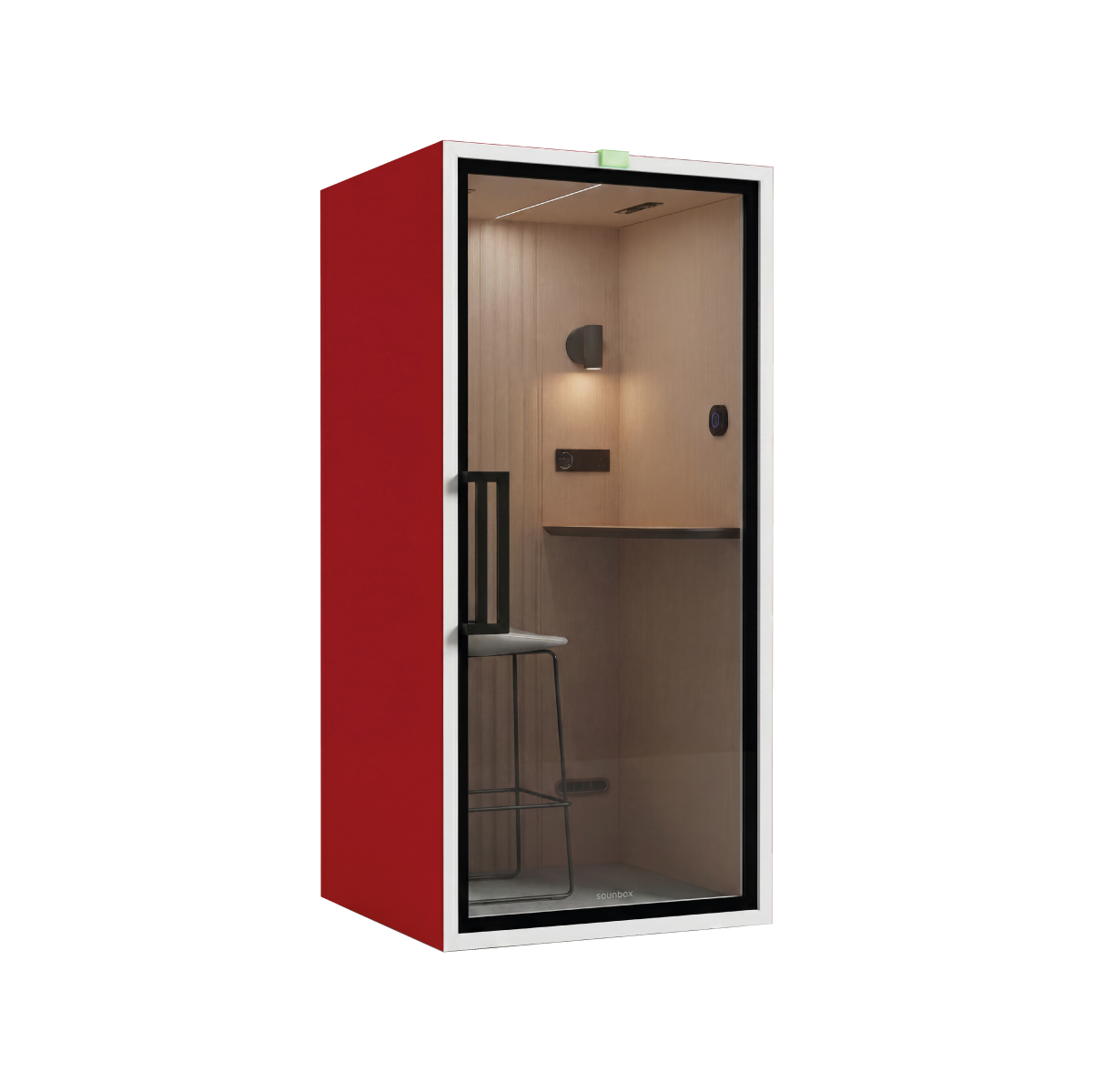 Amsterdam akoestische belcel in kleur rood met hoogwaardig geluidsisolatie voor privacy tijdens gesprekken en videocalls.