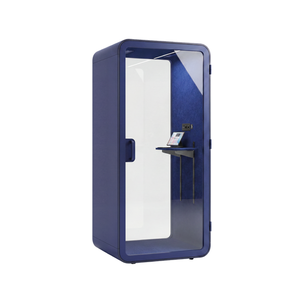 New York akoestische belcel in blauw voor privé videogesprekken en ongestoord telefoneren op kantoor.