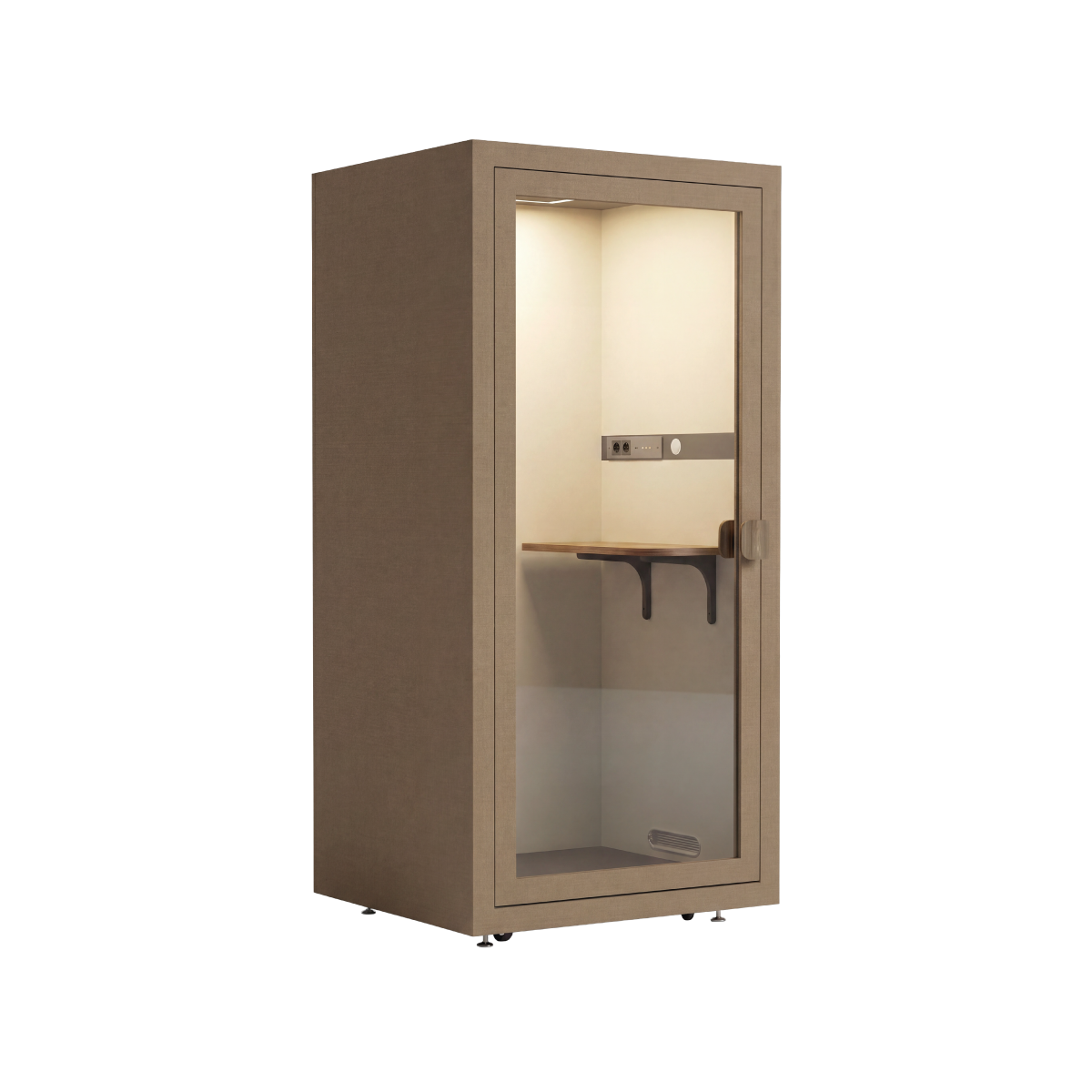 Oslo akoestische meetingbox in bruin voor comfortabel vergaderen, samenwerken en brainstormen.