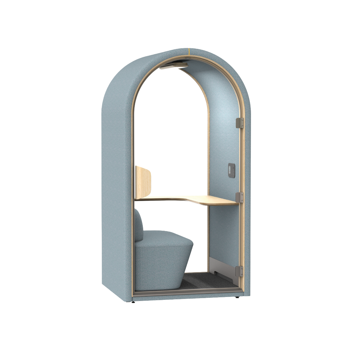 Sydney akoestische belcel in lichtblauw met modern design voor rustig bellen en online vergaderen op kantoor.