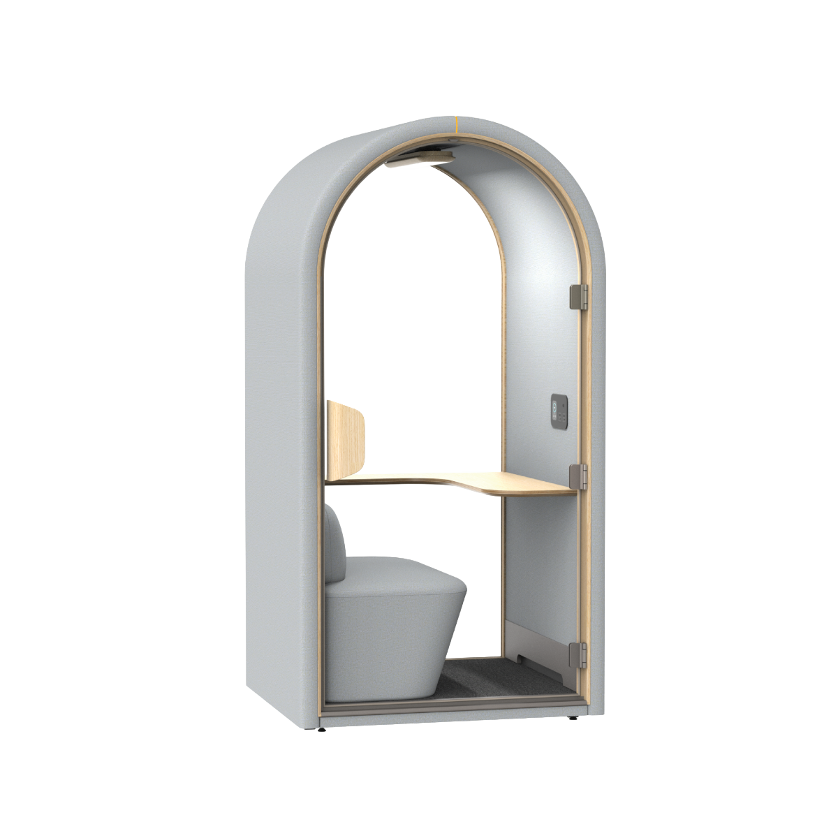 Sydney akoestische belcel in lichtgrijs met modern design voor rustig bellen en online vergaderen op kantoor.