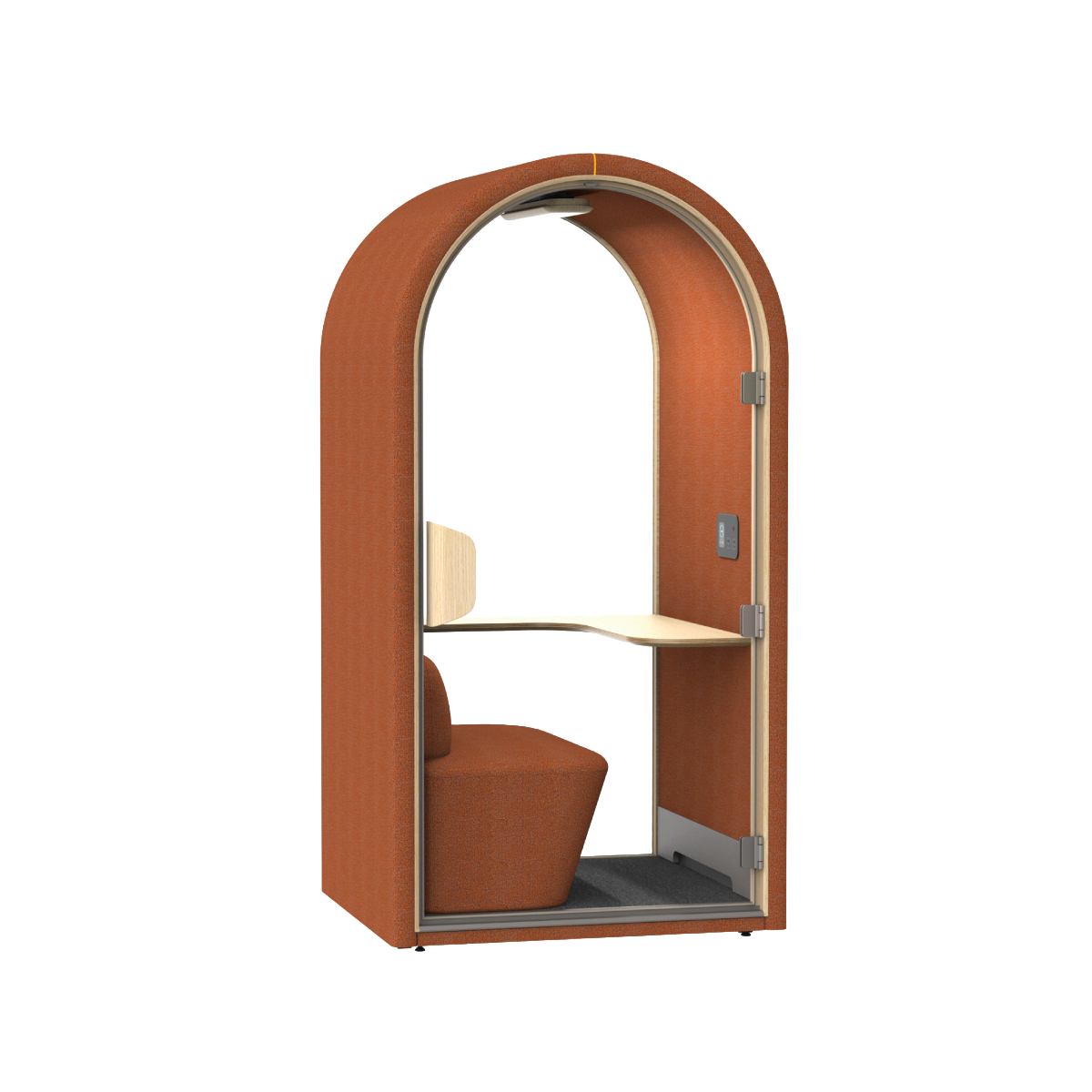 Sydney akoestische belcel in rood met modern design voor rustig bellen en online vergaderen op kantoor.