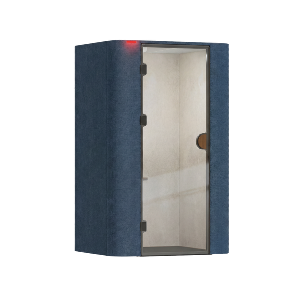 Tokyo akoestische vergaderbox in donkerblauw met ruim interieur voor efficiënte vergaderingen en hybride meetings.