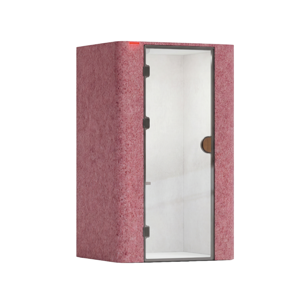 Tokyo akoestische vergaderbox in roze met ruim interieur voor efficiënte vergaderingen en hybride meetings.
